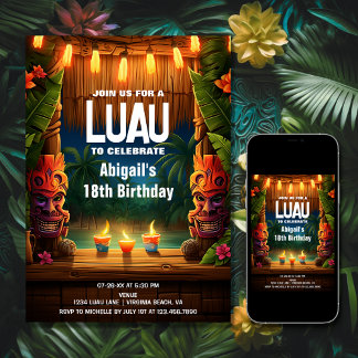 Tiki Luau Hawaiian Tropical Island Beach Geburtsta Einladung