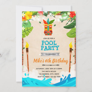 Tiki Luau Pool Party Einladung