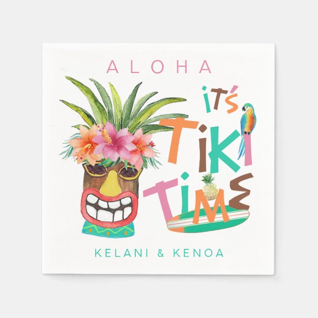 Tiki Luau | Tropische Typografie Serviette (Vorderseite)