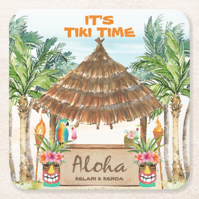 Tiki Luau | Tropischer Strand Aloha Rechteckiger Pappuntersetzer (Vorderseite)