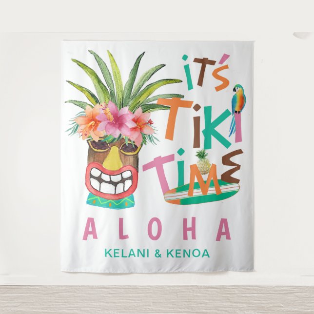 Tiki Luau | Tropischer Strand Aloha Wandteppich (Vorderseite)