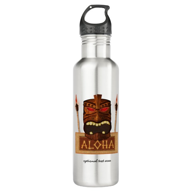 Tiki Mask Aloha Hawaiian Art Sommer tropisch Trinkflasche (Vorderseite)