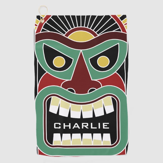 Tiki Mask individuelle Name Golfhandtuch (Vorderseite)