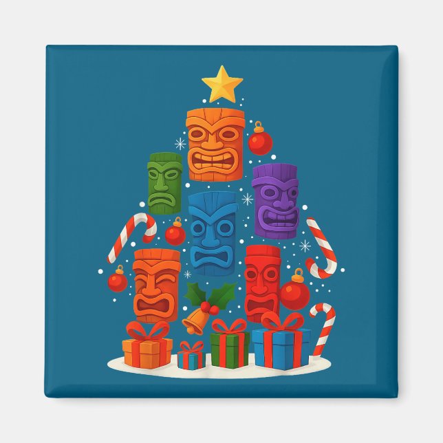 Tiki Mask Luau Christmas Tree Hawaiian Xmas Hat Ha Magnet (Vorne)