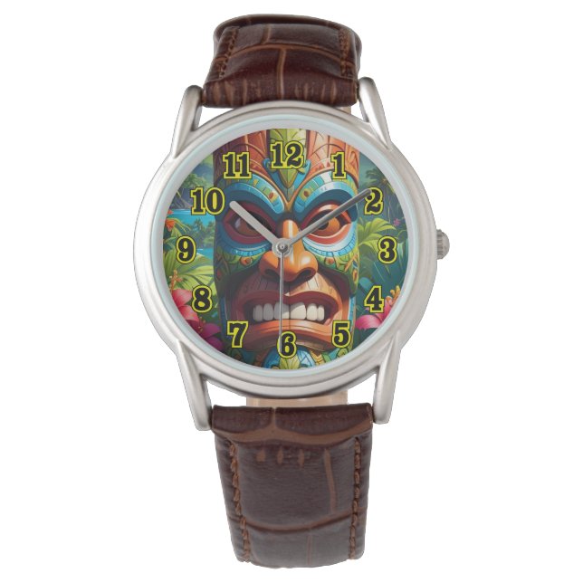 Tiki-Maske Armbanduhr (Vorderseite)