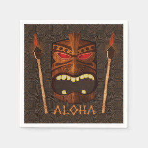 Tiki-Maske aus Holz Vintag Retro Luau Sommer Party Serviette