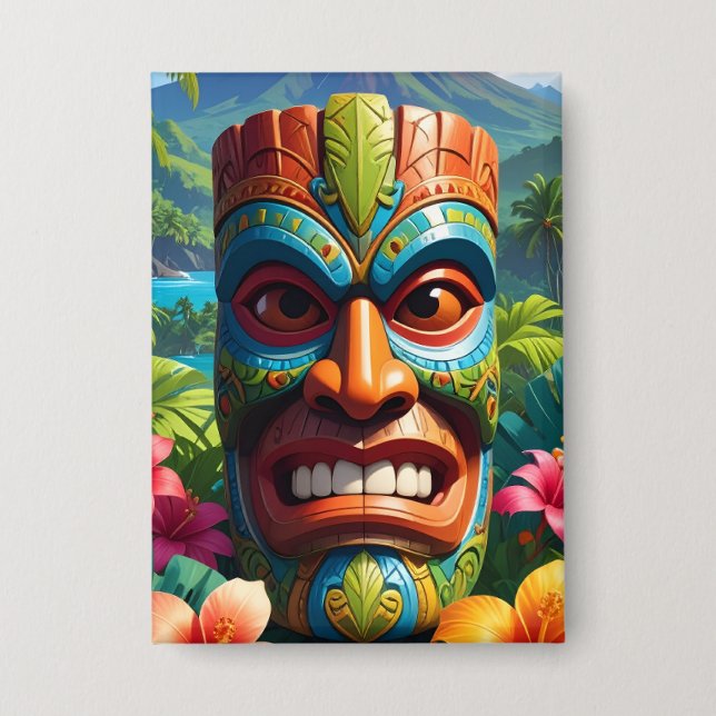 Tiki-Maske Button (Vorderseite)