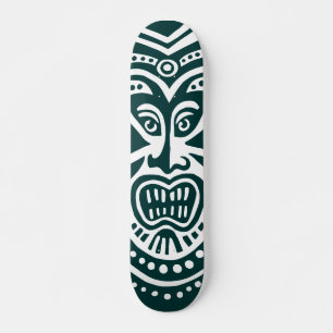 Tiki Maske Style - Dunkelgrün auf Weiß (Retro) Skateboard