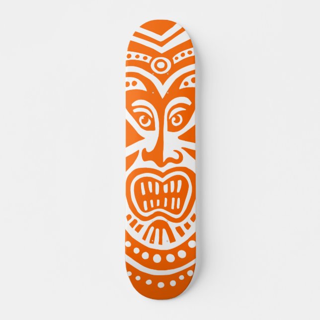 Tiki Maske Style - Orange on White (Retro) Skateboard (Vorne)