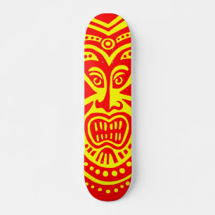 Tiki Maske Style - Rot auf Gelb (Retro) Skateboard