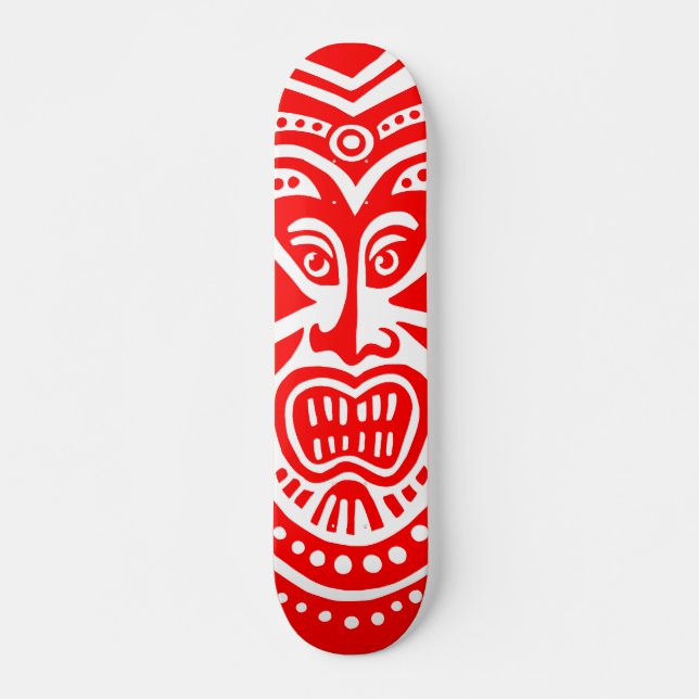 Tiki Maske Style - Rot auf Holz Skateboard (Vorne)