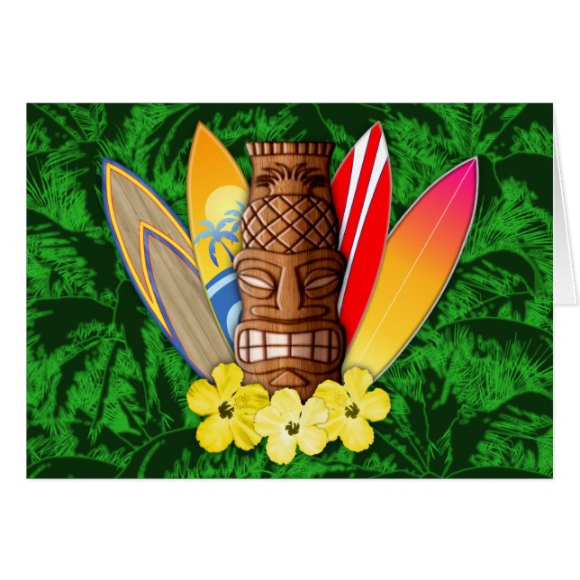 Tiki Maske und Surfbretter (Vorderseite (Horizontal))