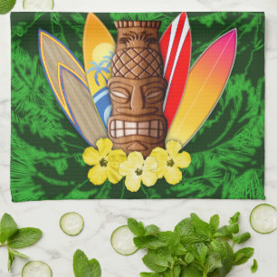 Tiki Maske und Surfbretter Küchentuch