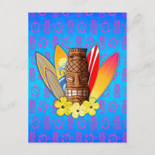 Tiki-Maske und Surfbretter Postkarte