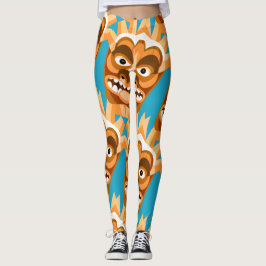 Tiki Monster-lustiges Gold und aquamarin Leggings