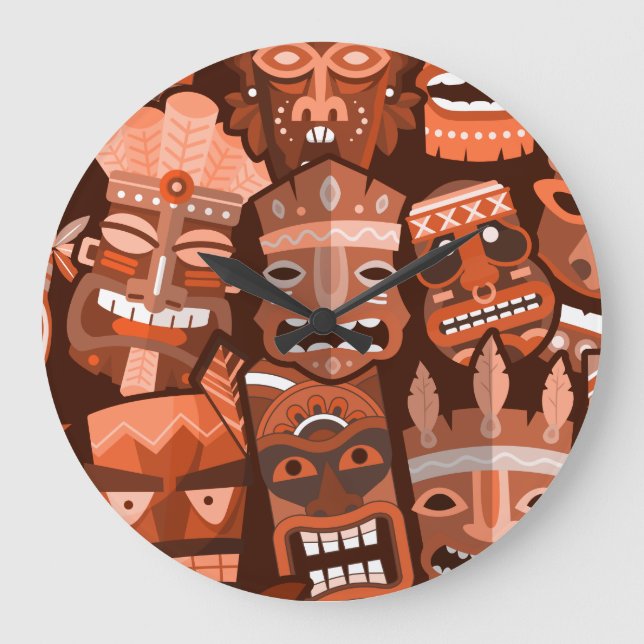 TIKI-Muster 2 Große Wanduhr (Vorderseite)