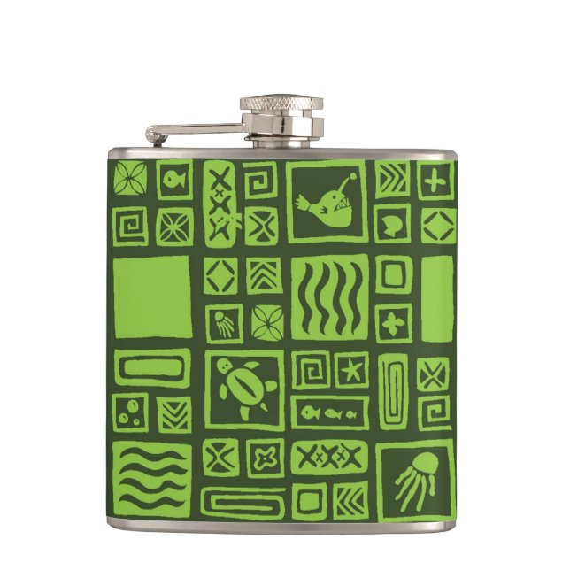 Tiki-Muster Flachmann (Vorderseite)