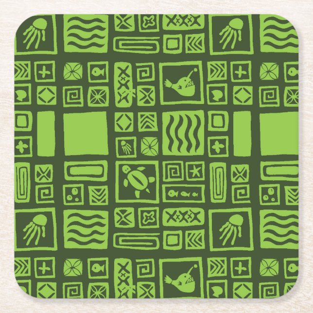 Tiki-Muster Rechteckiger Pappuntersetzer (Vorderseite)