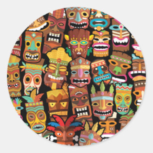 Tiki-Muster Runder Aufkleber