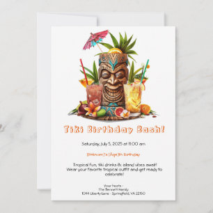 Tiki-Party-Geburtstagseinladung – Tropische Luau-F Einladung