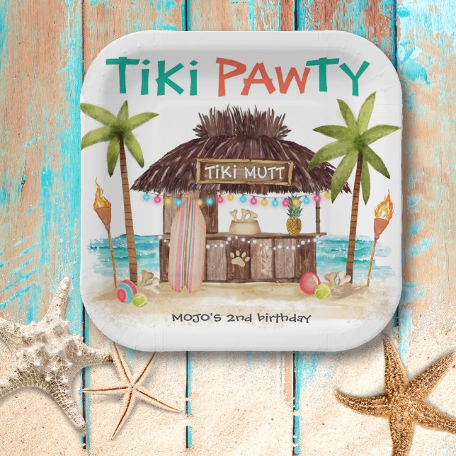 Tiki Pawty Tropical Beach Dog Party Pappteller (Von Creator hochgeladen)
