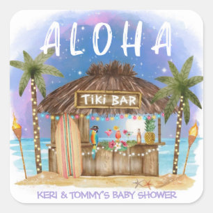 Tiki-Strandbar Tropical-Surf-&-Meer-Baby-Party Quadratischer Aufkleber
