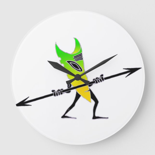 Tiki Surfer Green Große Wanduhr (Vorderseite)