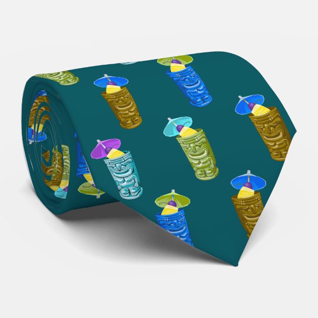 Tiki Tasse Tropischer Cocktail Aquamariner Single Krawatte (Gerollt)