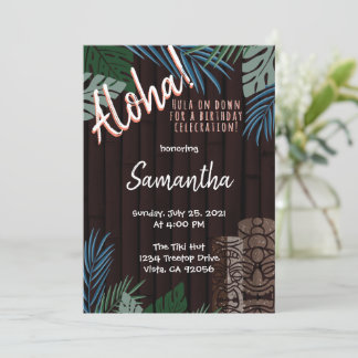 Tiki Theme Brown Hawaiian Bamboo Green und Blue Einladung