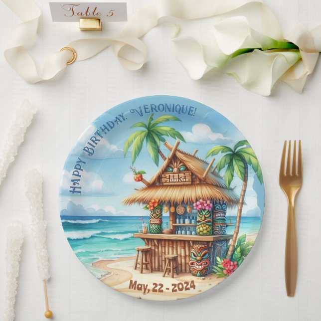 Tiki Theme Vacation Stil benutzerdefinierten Text Pappteller (Hochzeit)
