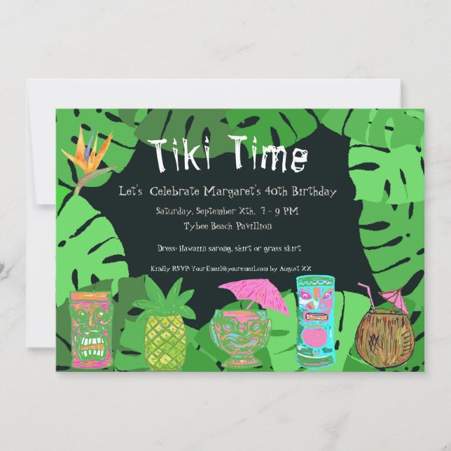 Tiki Time Customizable Birthday Party Einladung (Vorderseite)