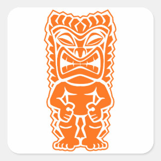 Tiki Totem Kriegerorange Quadratischer Aufkleber