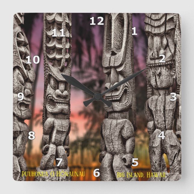 Tiki Tribal Council, Big Island, Quadratische Wanduhr (Vorderseite)