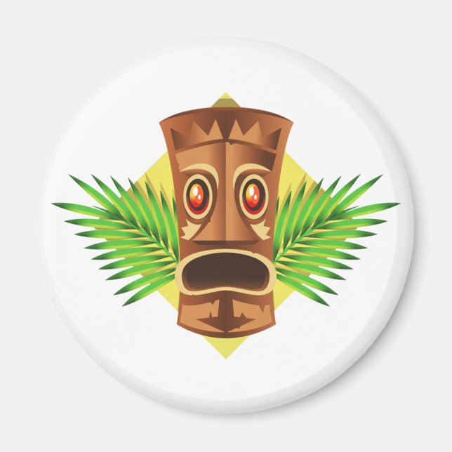 Tiki Tropische Statue mit Palmen Magnet (Vorne)