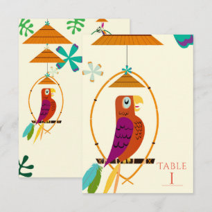 Tiki-Vögel Vintage Retro Tropische Kunst Tischzahl Einladung