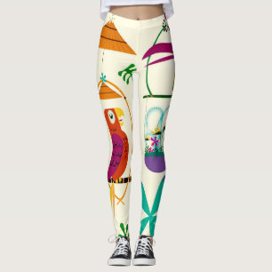 Tiki-Vögel Vintage Retro Tropische Luau-Kunst indi Leggings