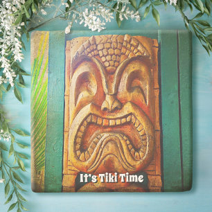 Tiki-Zeit Wilde Vintage-Hawaii-Holzschnitzerei Ges Steinuntersetzer
