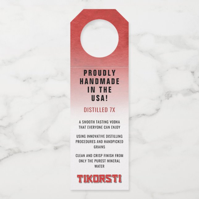 Tikorsti destilliert 7X Clean Crisp Handmade Vodka Flaschenanhänger (Vorderseite)