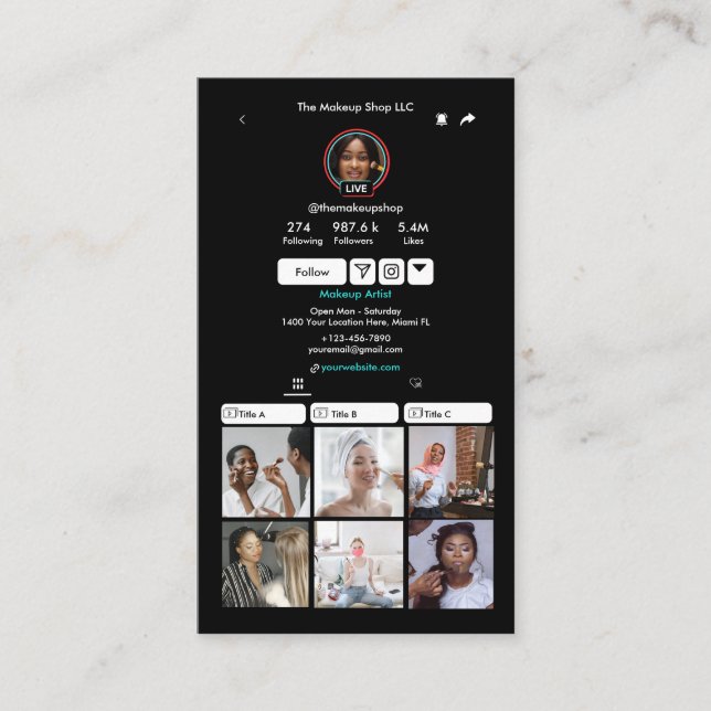 TikTok Black Social Media QR-Code Visitenkarte (Vorderseite)
