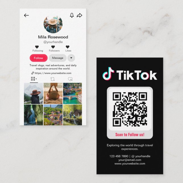 Tiktok-Profilfoto-Raster Folge mir QR-Code Visitenkarte (Vorne/Hinten)