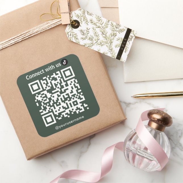 Tiktok Verbindung mit dem QR Code Forest Green Quadratischer Aufkleber (Schenken)