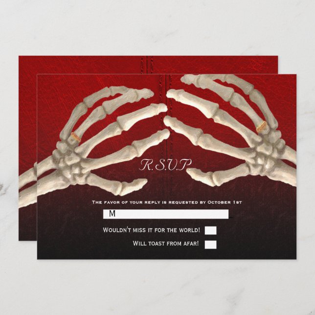 Til Death Blood Red Skeleton Gold Wedding RSVP Einladung (Vorne/Hinten)
