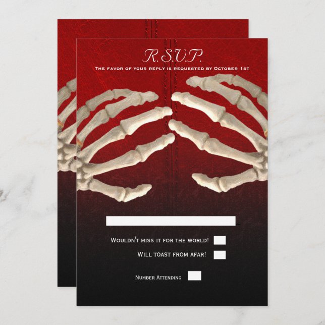 Til Death Blood Red Skeleton Gold Wedding RSVP Einladung (Vorne/Hinten)