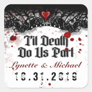 Til Death Blood Spritzer Halloween Square Hochzeit Quadratischer Aufkleber