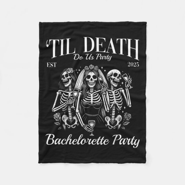 Til Death Do Uns Party Retro Skeleton Bachelorette Fleecedecke (Vorderseite)