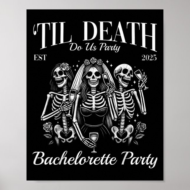 Til Death Do Uns Party Retro Skeleton Bachelorette Poster (Vorne)