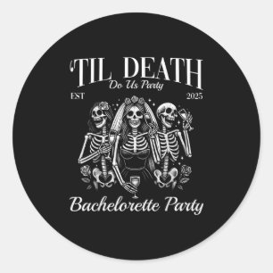 Til Death Do Uns Party Retro Skeleton Bachelorette Runder Aufkleber