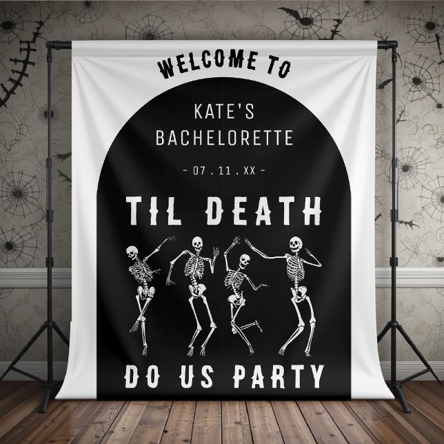 Til Death Do Uns Party Skeletton Junggeselinnen-Ab Wandteppich (til death do us party dancing skeleton bachelorette party backdrop)