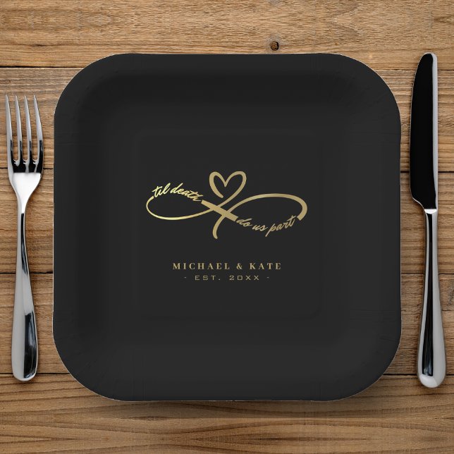 Til Death Do Uns Teil Black & Gold Unendlichkeit S Pappteller (Til Death Do Us Part Black & Gold Infinity Symbol Paper Plates
)