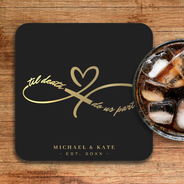 Til Death Do Uns Teil Black & Gold Unendlichkeit S Rechteckiger Pappuntersetzer (Til Death Do Us Part Black & Gold Infinity Symbol Square Paper Coaster
)